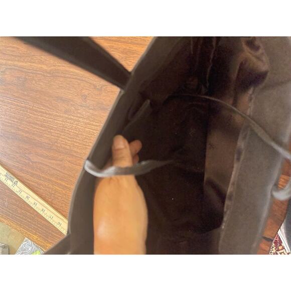 Lauren Ralph Lauren Black Tote Handbag Black Gold Embroidered Logo Lg Designer - Picture 7 of 11